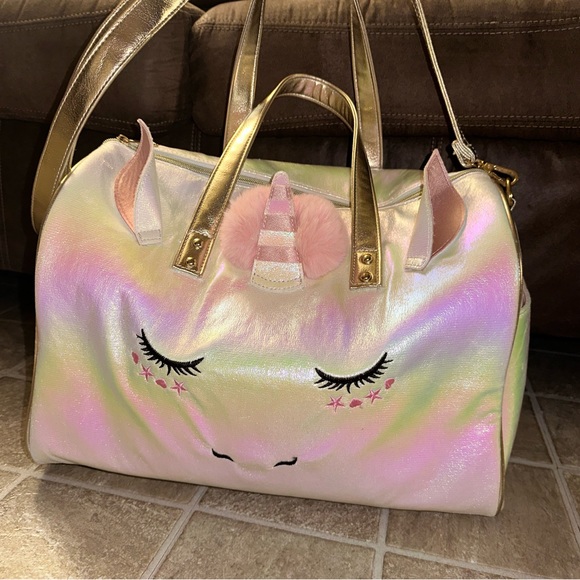 Girl's Unicorn Faux Leather Faux Fur-Trim Weekender Bag - Picture 1 of 10